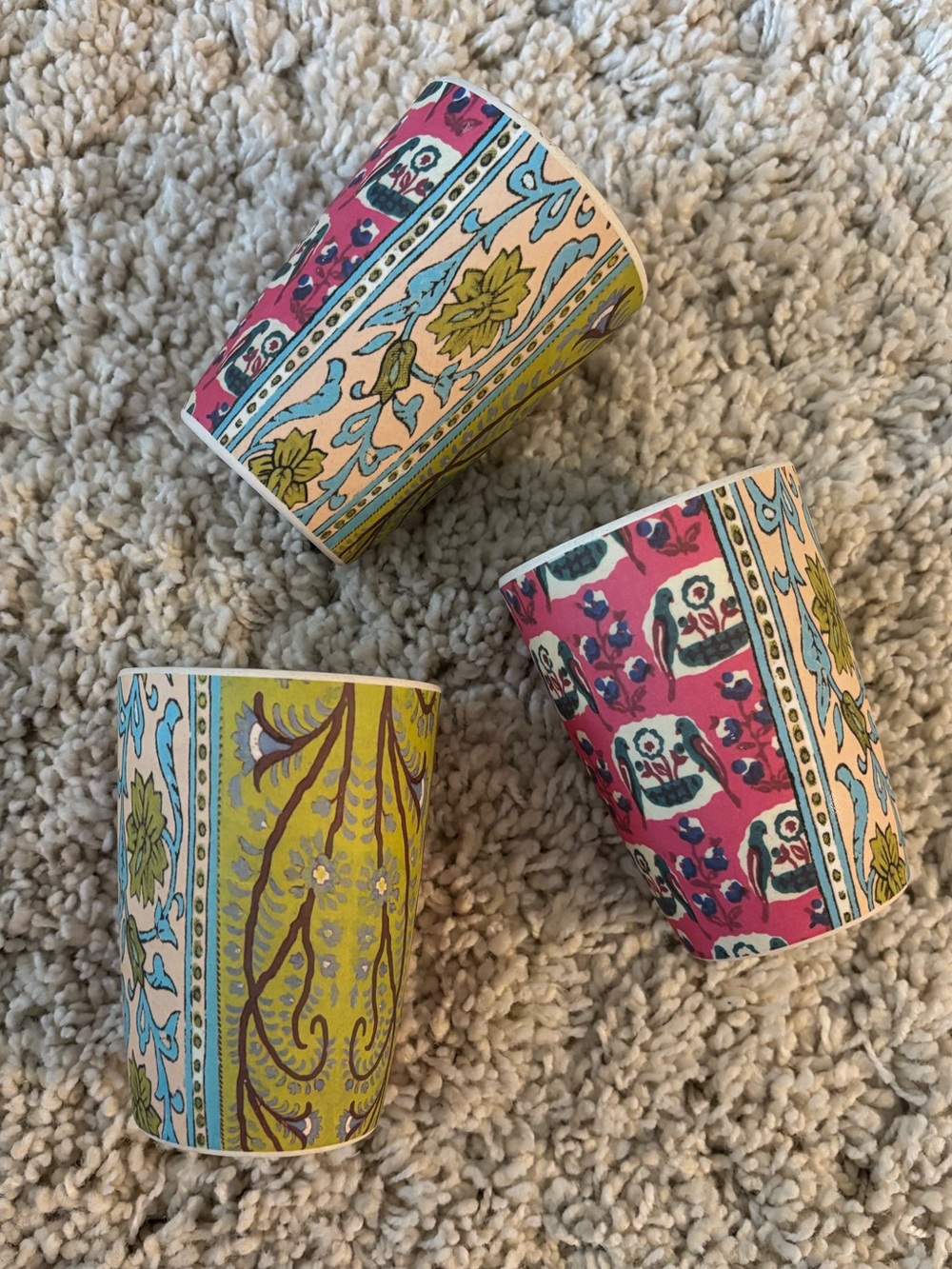 Anthropologie Blockprint Bamboo Melamine Cups Set of 3